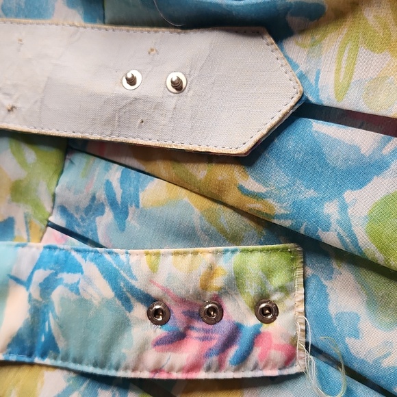 1960's Rare watercolor floral Belted pleated Cottagecore Midi Dress - Picture 9 of 11